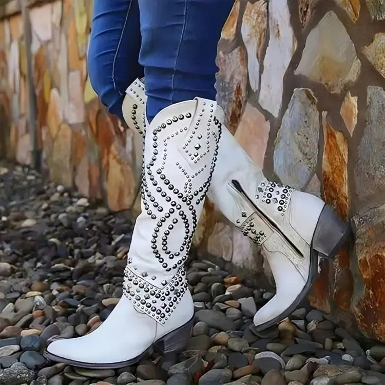Audrey | Womens Knee High Studded Block Heel Boots Luvy Boutique
