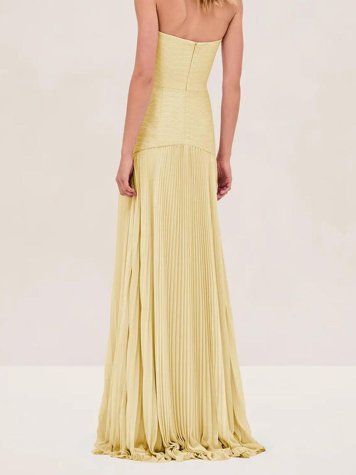 Emily | Women's Strapless Pleated Maxi Wedding Guest Dress Luvy Boutique