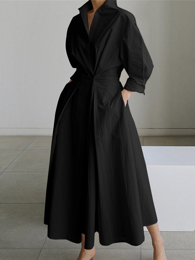 Brooklyn | Womens Elegant Button Waist Shirt Dress Luvy Boutique