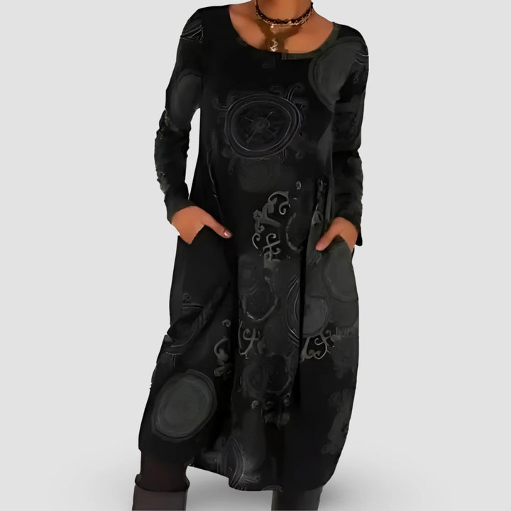 Tilly | Abstract Print Long Sleeve Dress with Side Pockets Luvy Boutique