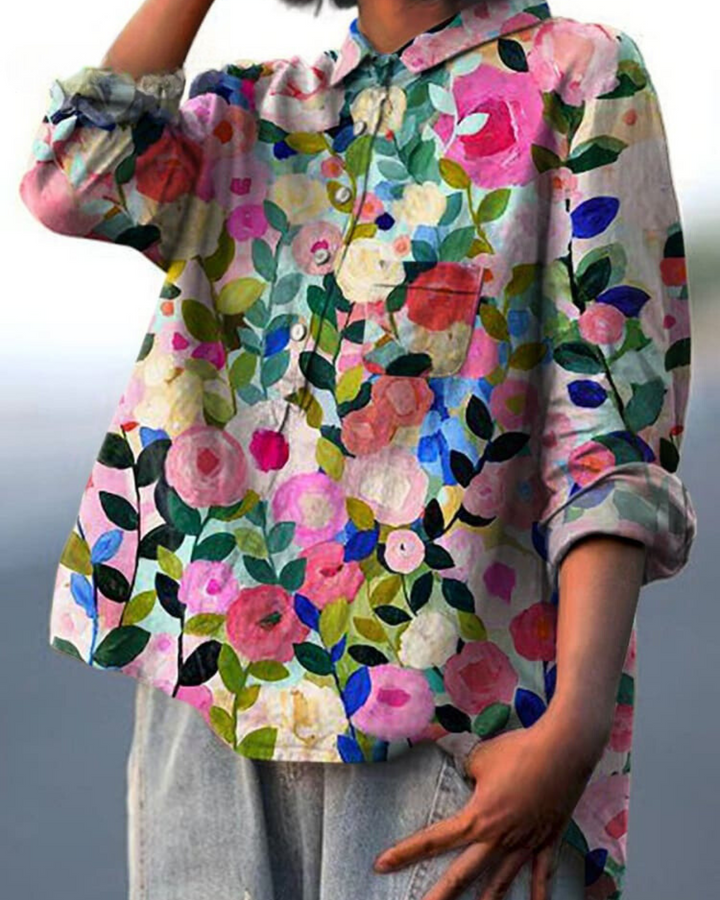 Audrey | Womens Floral Button Up Long Sleeve Shirt Luvy Boutique