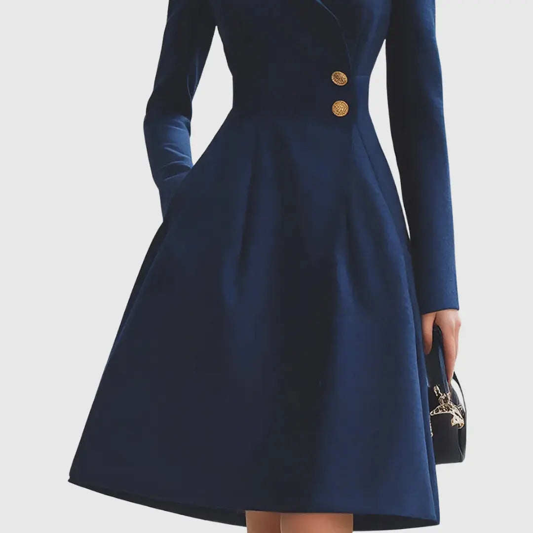 Ava | Women’s Tailored Coat Dress with Gold Buttons Luvy Boutique