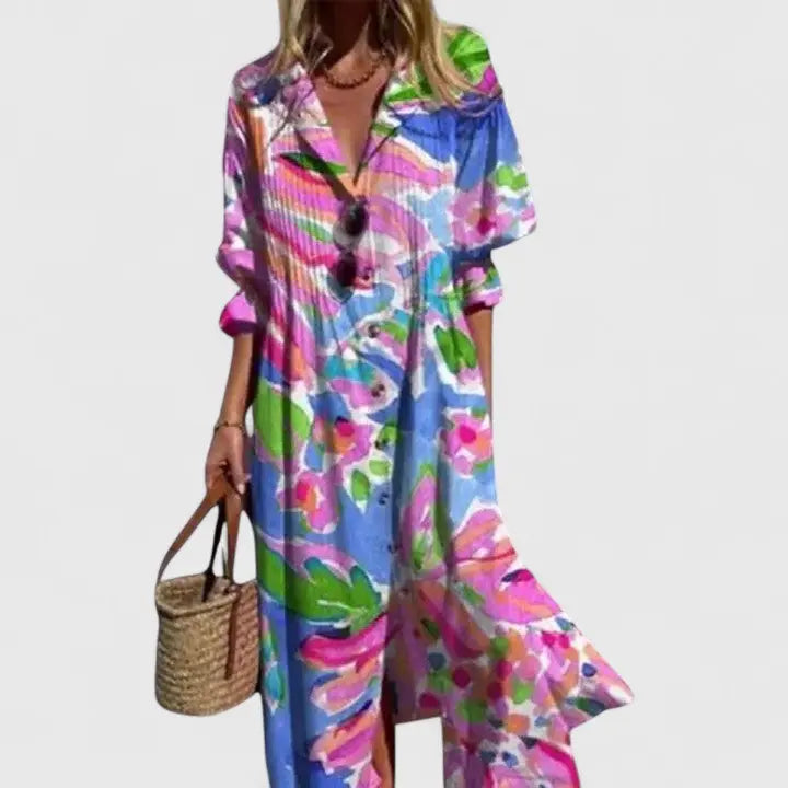 Anna | Women’s Floral Button Front Midi Dress Luvy Boutique