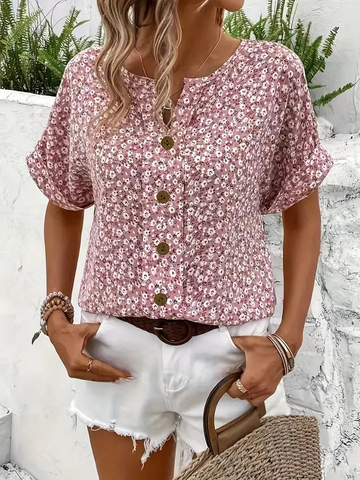 Rose | Women’s Floral Button Front Casual Blouse Luvy Boutique