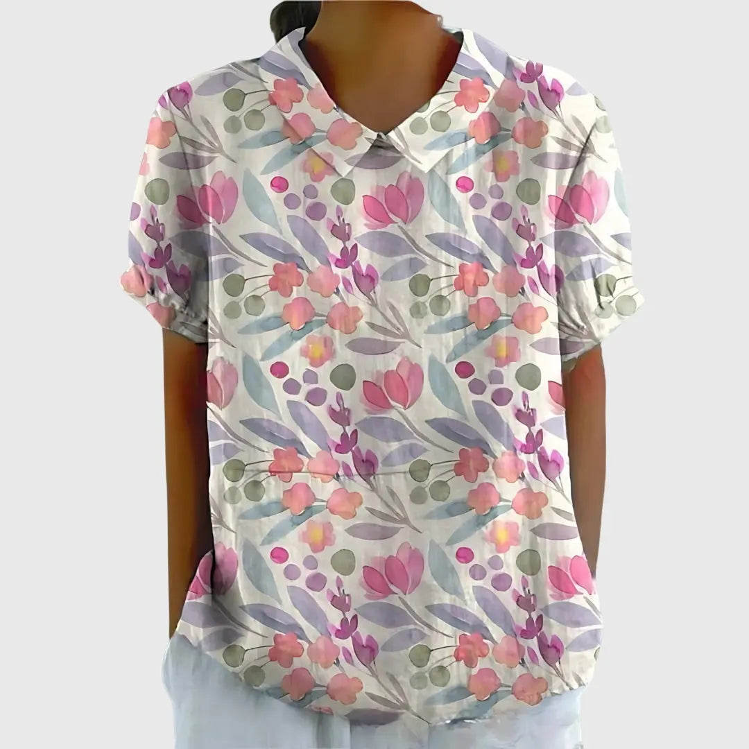 Amelia | Womens Floral Collar Short Sleeve Blouse Luvy Boutique