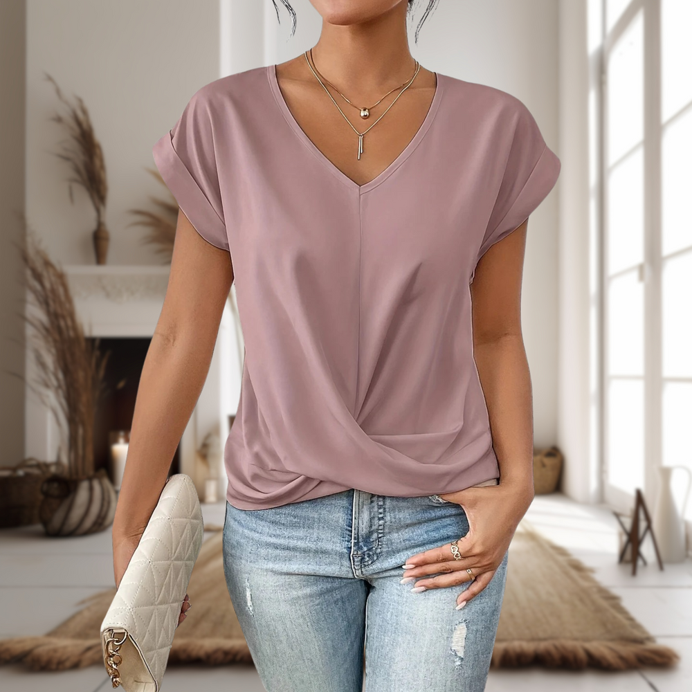 Ella | Women’s V Neck Short Sleeve Top Luvy Boutique