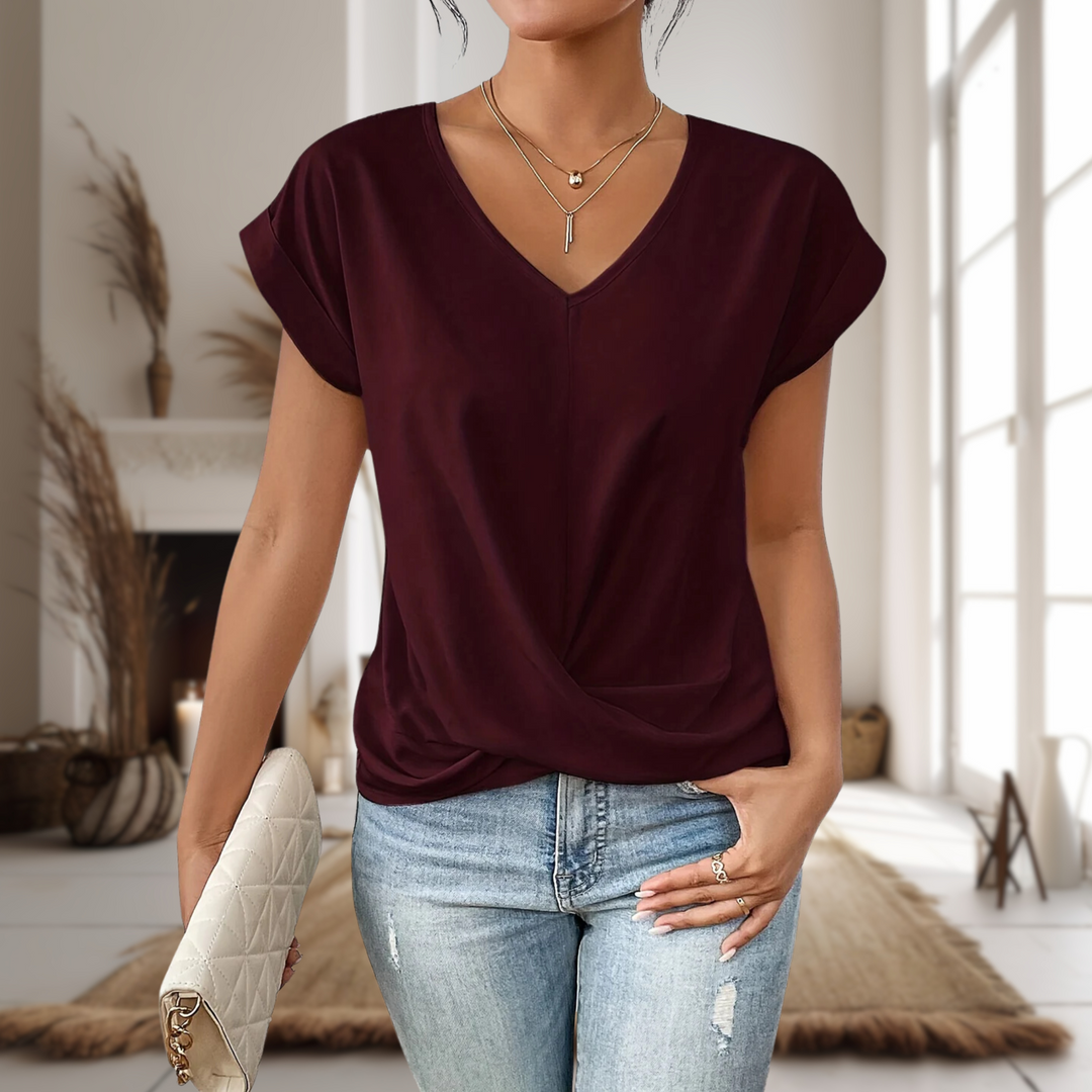 Ella | Women’s V Neck Short Sleeve Top Luvy Boutique