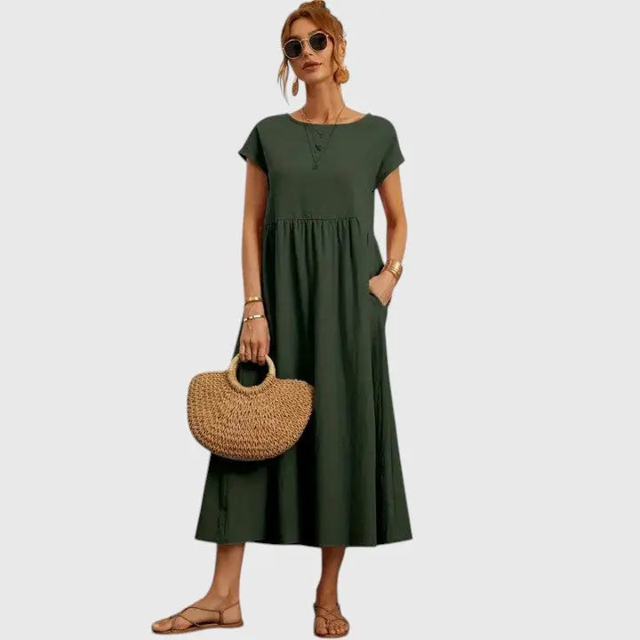 Ashley | Women’s Short Sleeve Loose Midi Dress Luvy Boutique