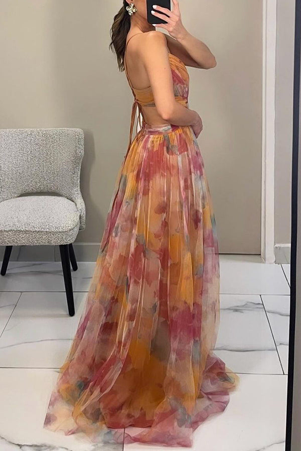 Amelia | Women’s  Print Spaghetti Strap Maxi Dress Luvy Boutique