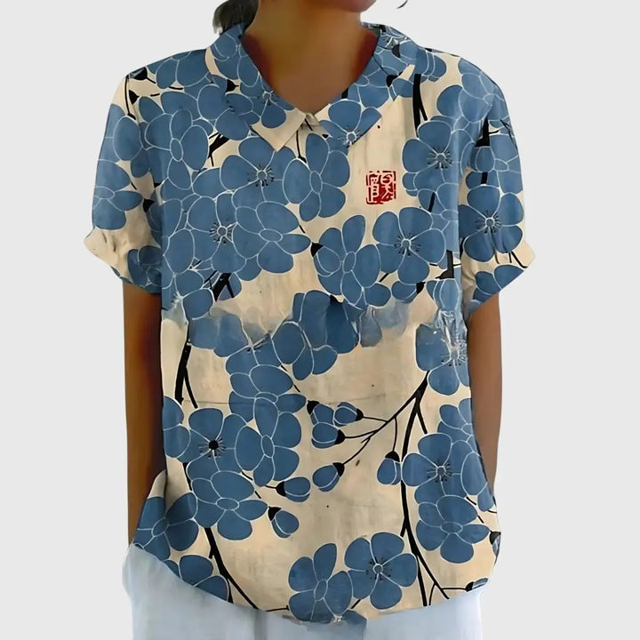 Florence | Women’s Floral Short Sleeve Collared Blouse Luvy Boutique