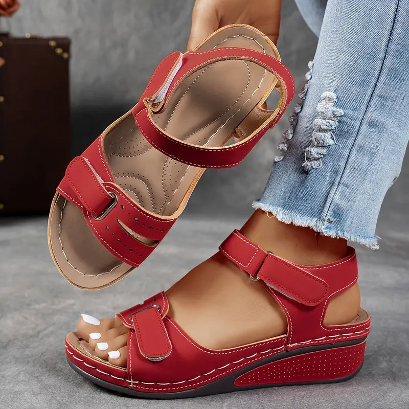 Audrey | Women’s Comfort Strap Adjustable Wedge Sandals Luvy Boutique