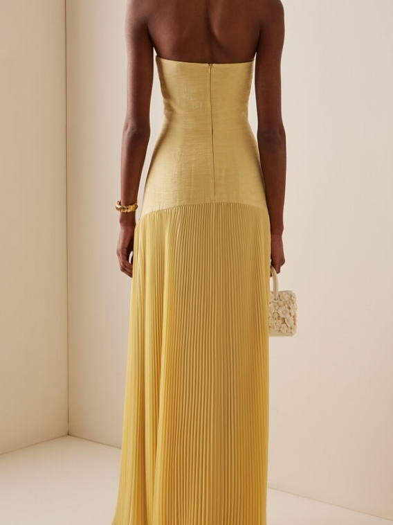 Emily | Women's Strapless Pleated Maxi Wedding Guest Dress Luvy Boutique