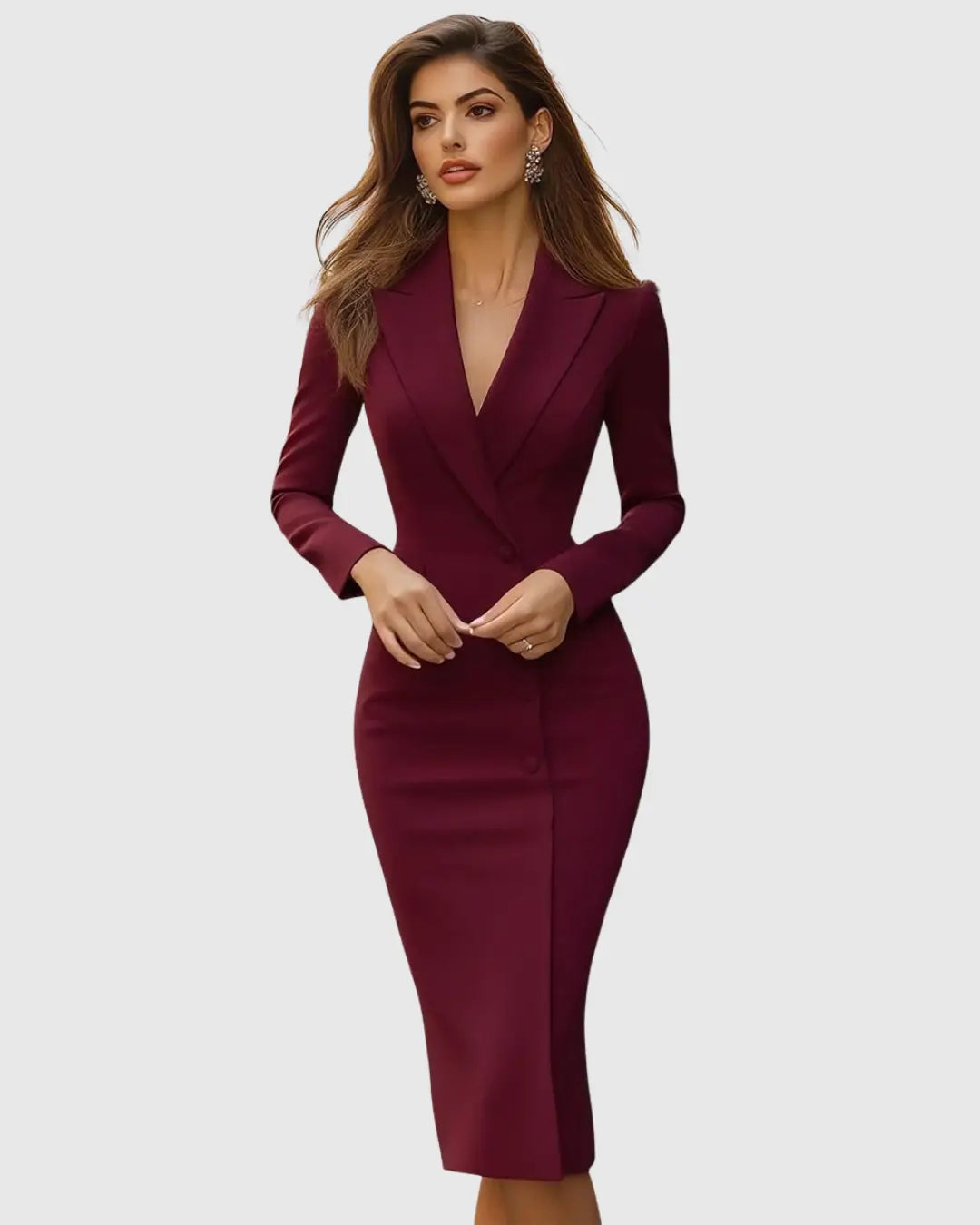 Ava | Women Long Sleeve Tailored Midi Dress Luvy Boutique
