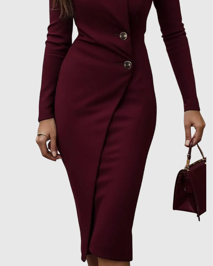 Charlotte | Women’s Wrap Style Midi Dress with Buttons Luvy Boutique