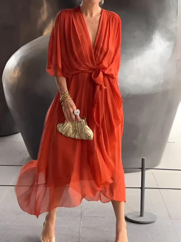 Harper | Women Comfortable Relaxed Fit V-Neck Midi Dress Luvy Boutique