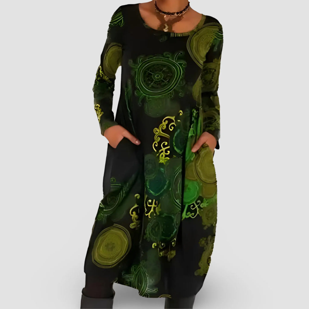 Tilly | Abstract Print Long Sleeve Dress with Side Pockets Luvy Boutique
