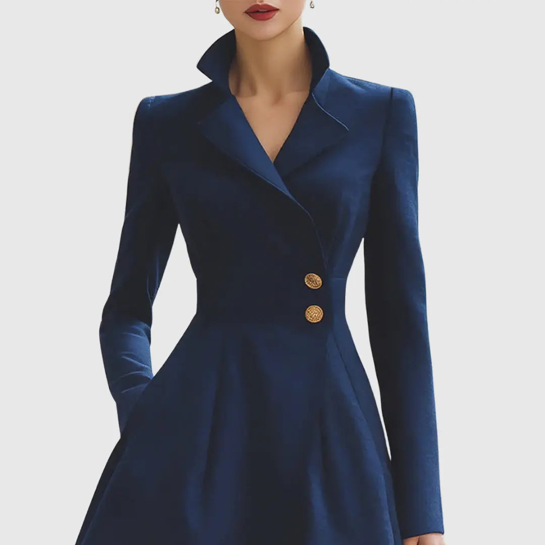 Ava | Women’s Tailored Coat Dress with Gold Buttons Luvy Boutique