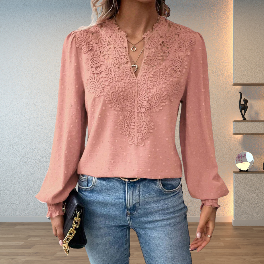 Hazel | Women Elegant Loose-Fit V-Neck Lace Blouse Luvy Boutique