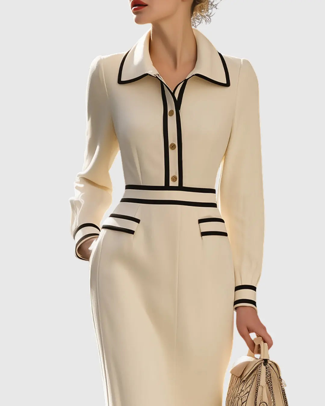 Abigail | Women’s Button Front Tailored Midi Dress Luvy Boutique