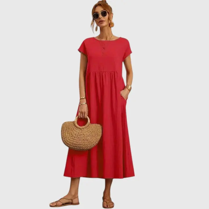 Ashley | Women’s Short Sleeve Loose Midi Dress Luvy Boutique