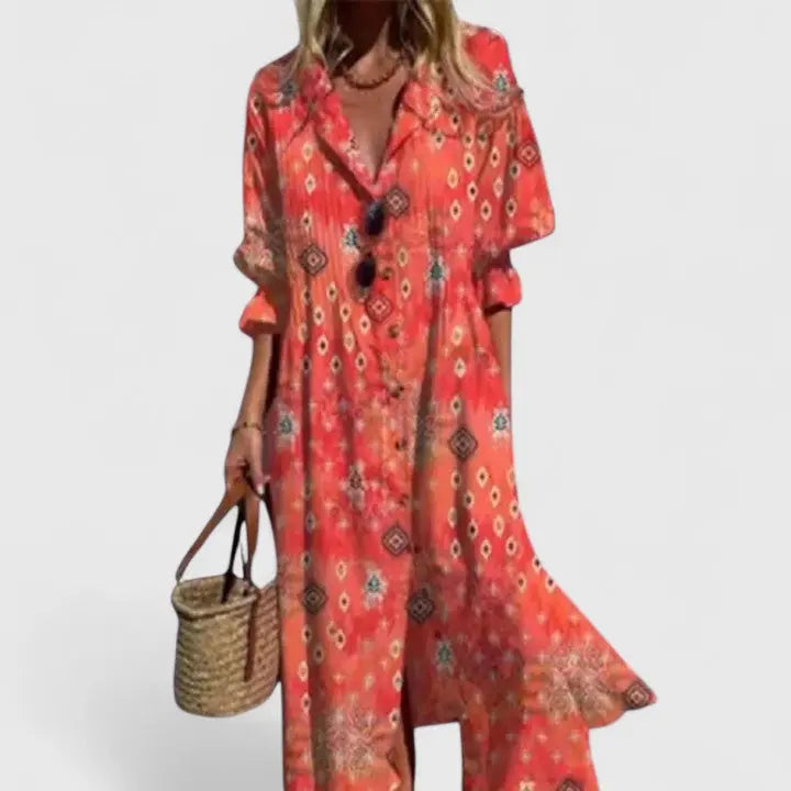 Anna | Women’s Floral Button Front Midi Dress Luvy Boutique