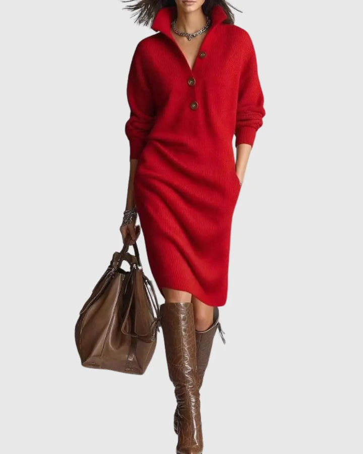 Addison | Women’s Button Collar Knit Midi Dress Luvy Boutique