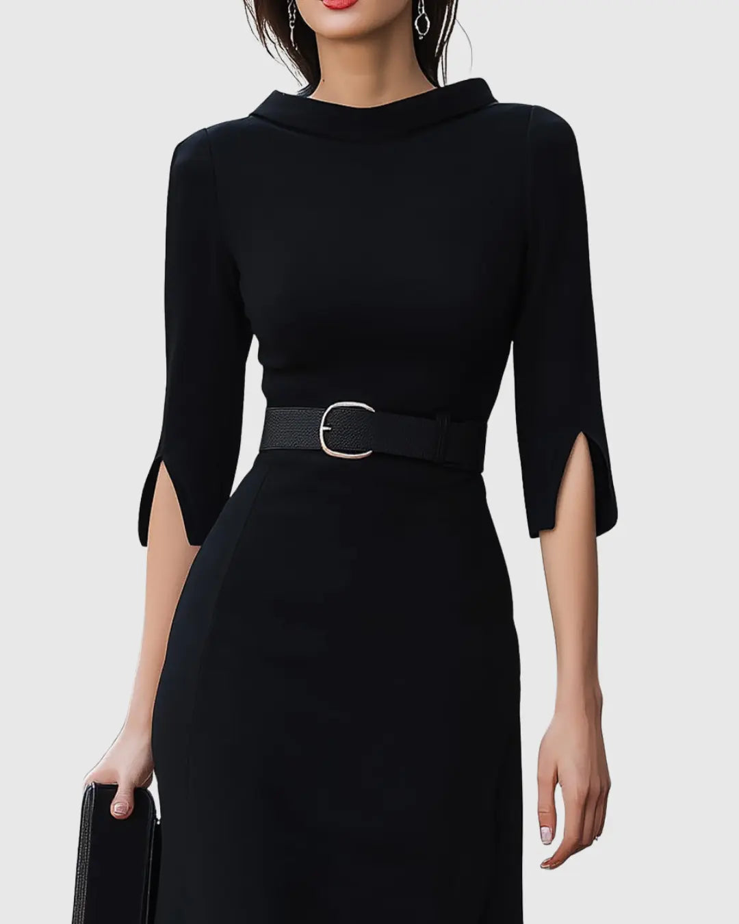 Eleanor | Womens Elegant Belted Midi Dress Luvy Boutique