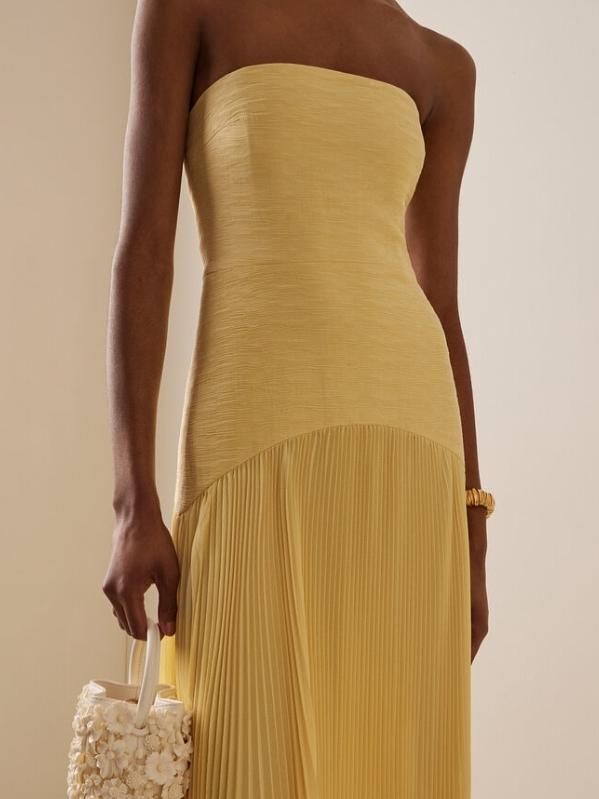 Emily | Women's Strapless Pleated Maxi Wedding Guest Dress Luvy Boutique