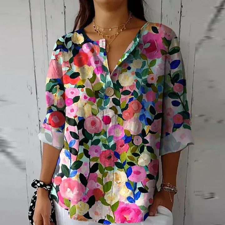 Zoe | Women’s Floral Print V Neck Casual Blouse Luvy Boutique