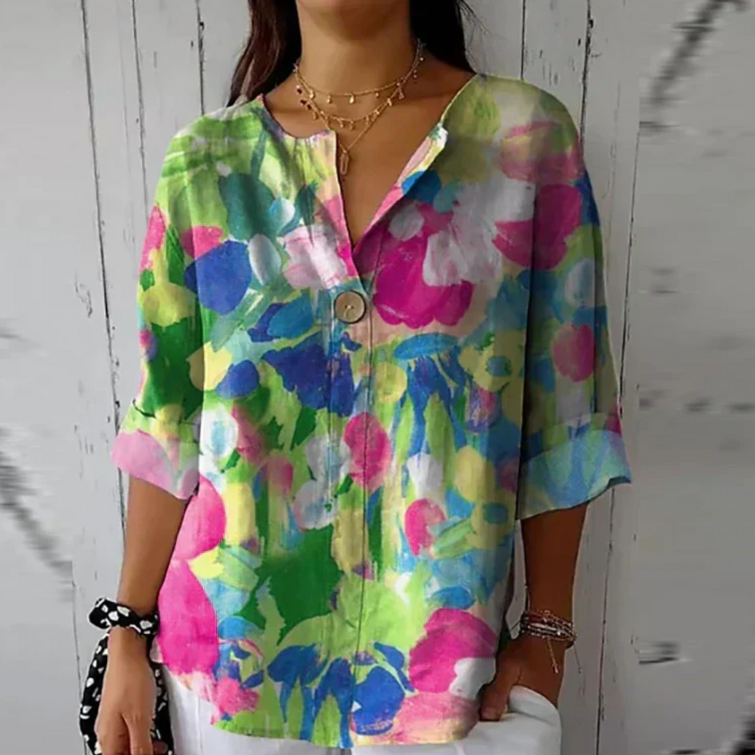Zoe | Women’s Floral Print V Neck Casual Blouse Luvy Boutique