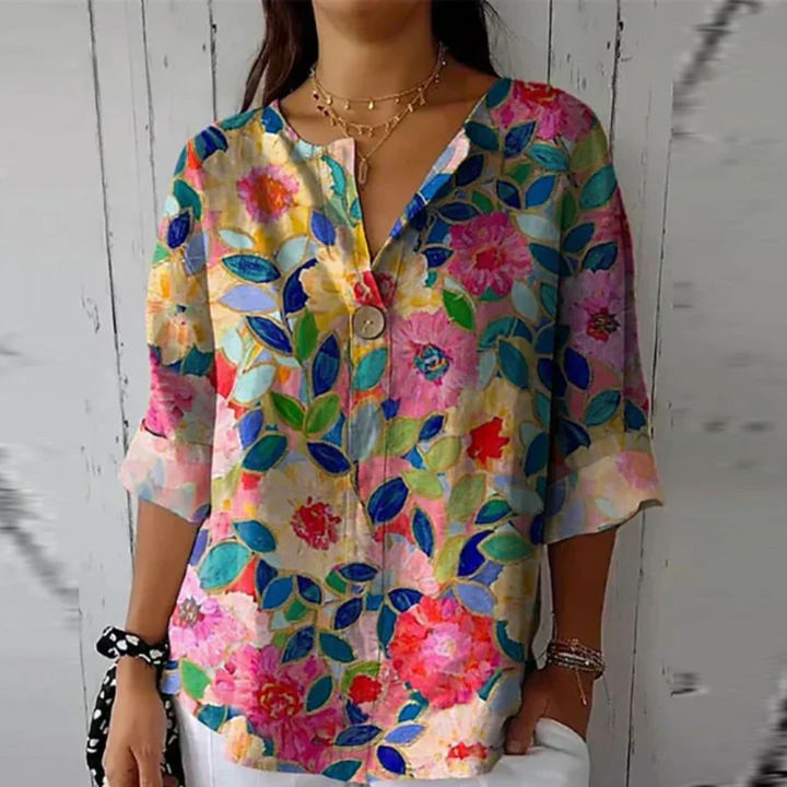 Zoe | Women’s Floral Print V Neck Casual Blouse Luvy Boutique