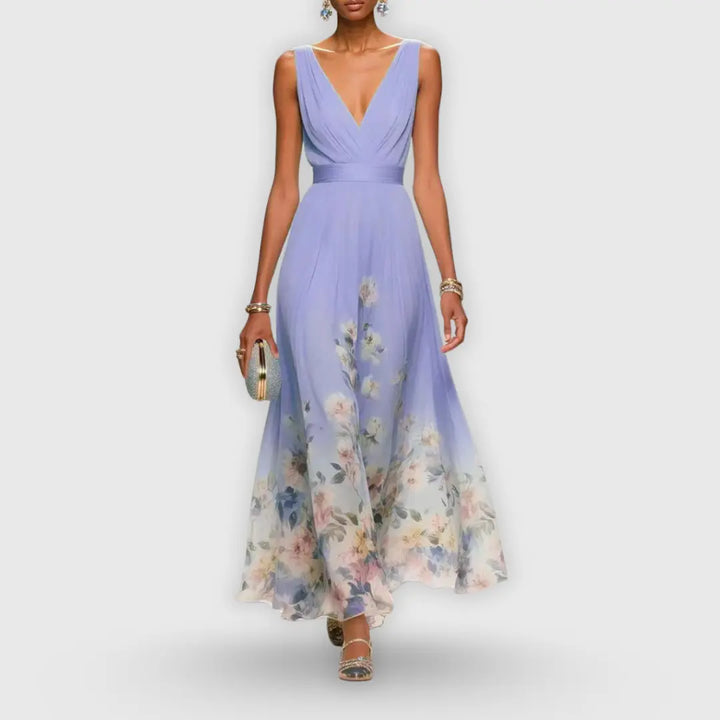 Ella | Womens Floral V Neck Maxi Dress Luvy Boutique