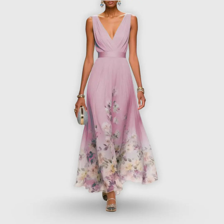 Ella | Womens Floral V Neck Maxi Dress Luvy Boutique