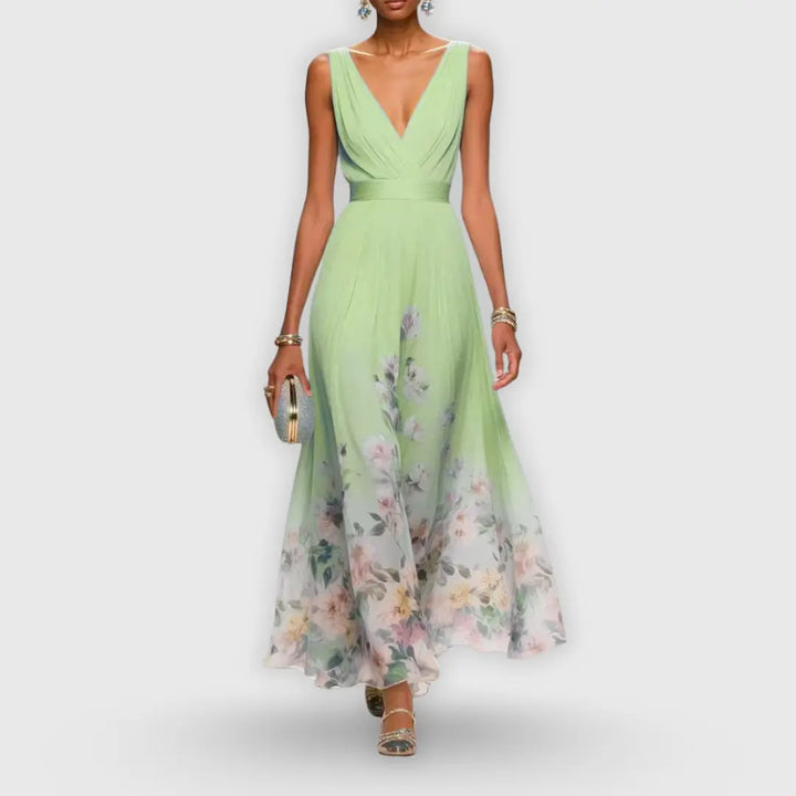 Ella | Womens Floral V Neck Maxi Dress Luvy Boutique