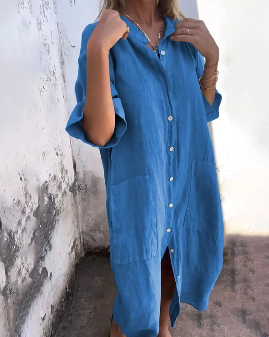 Alice | Women's Fit Button Down Short Sleeve Shirt Dress Luvy Boutique