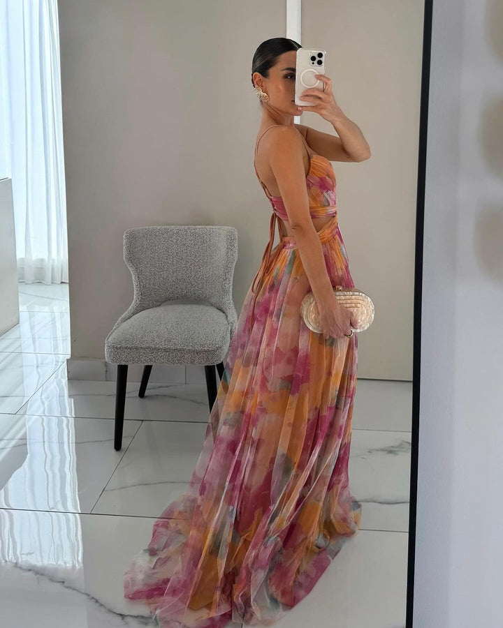 Amelia | Women’s  Print Spaghetti Strap Maxi Dress Luvy Boutique