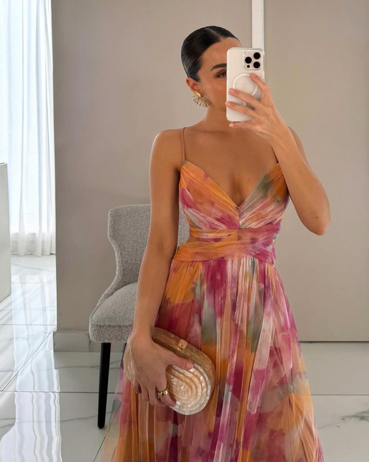 Amelia | Women’s  Print Spaghetti Strap Maxi Dress Luvy Boutique