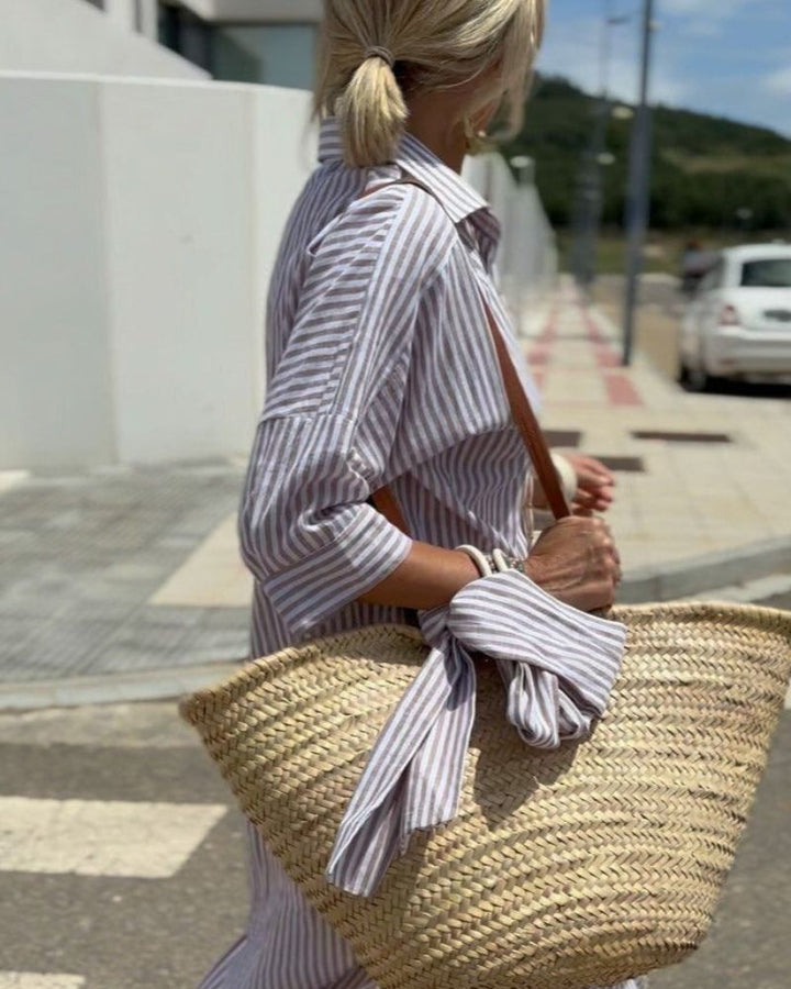 Destiny | Women’s Striped Button Front Midi Dress Luvy Boutique