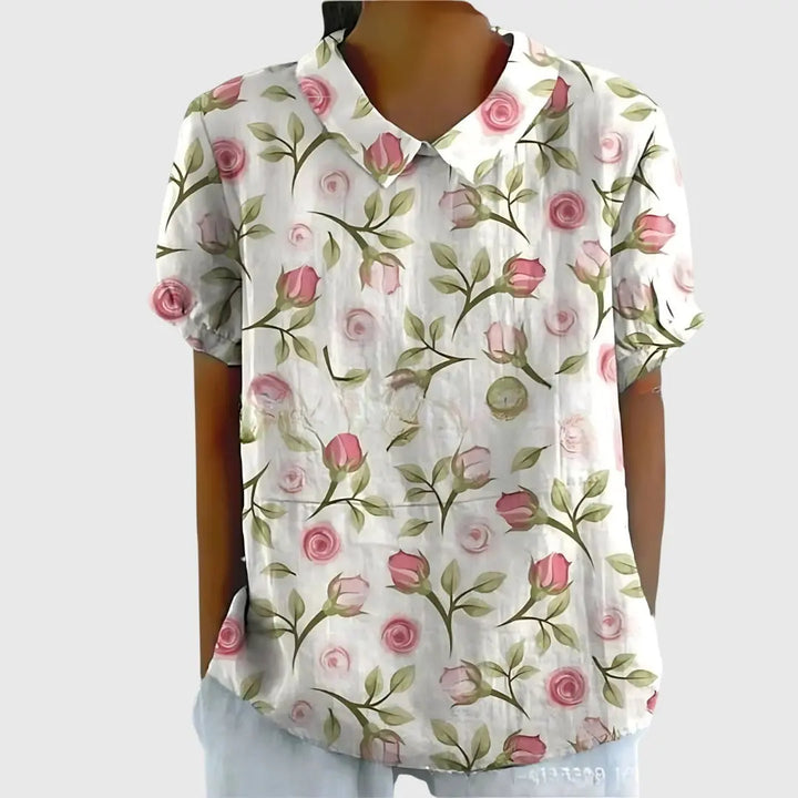 Amelia | Womens Floral Collar Short Sleeve Blouse Luvy Boutique