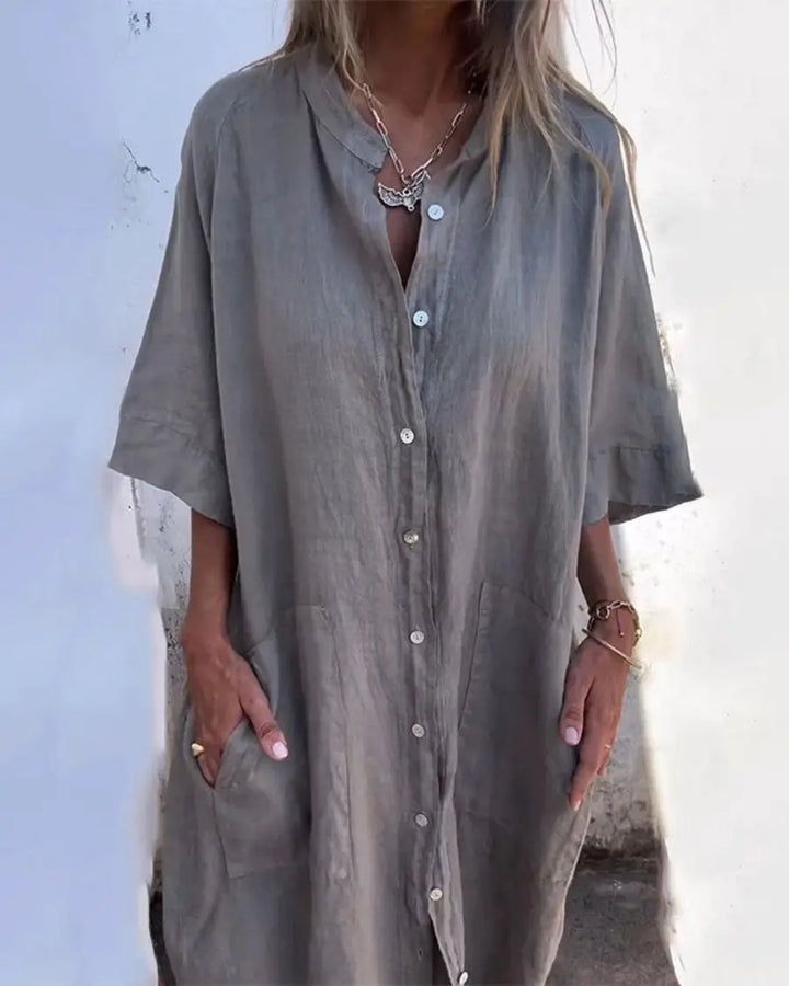 Alice | Women's Fit Button Down Short Sleeve Shirt Dress Luvy Boutique