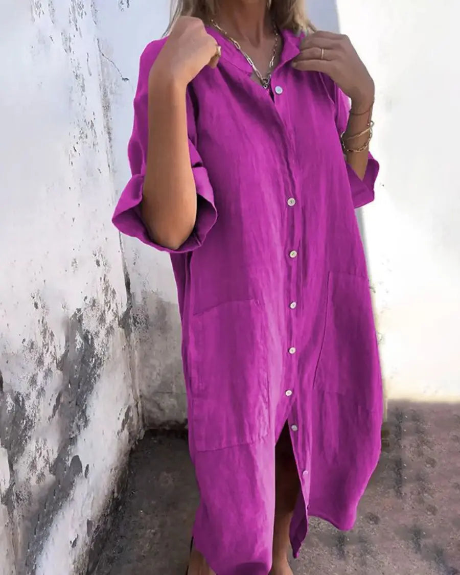 Alice | Women's Fit Button Down Short Sleeve Shirt Dress Luvy Boutique