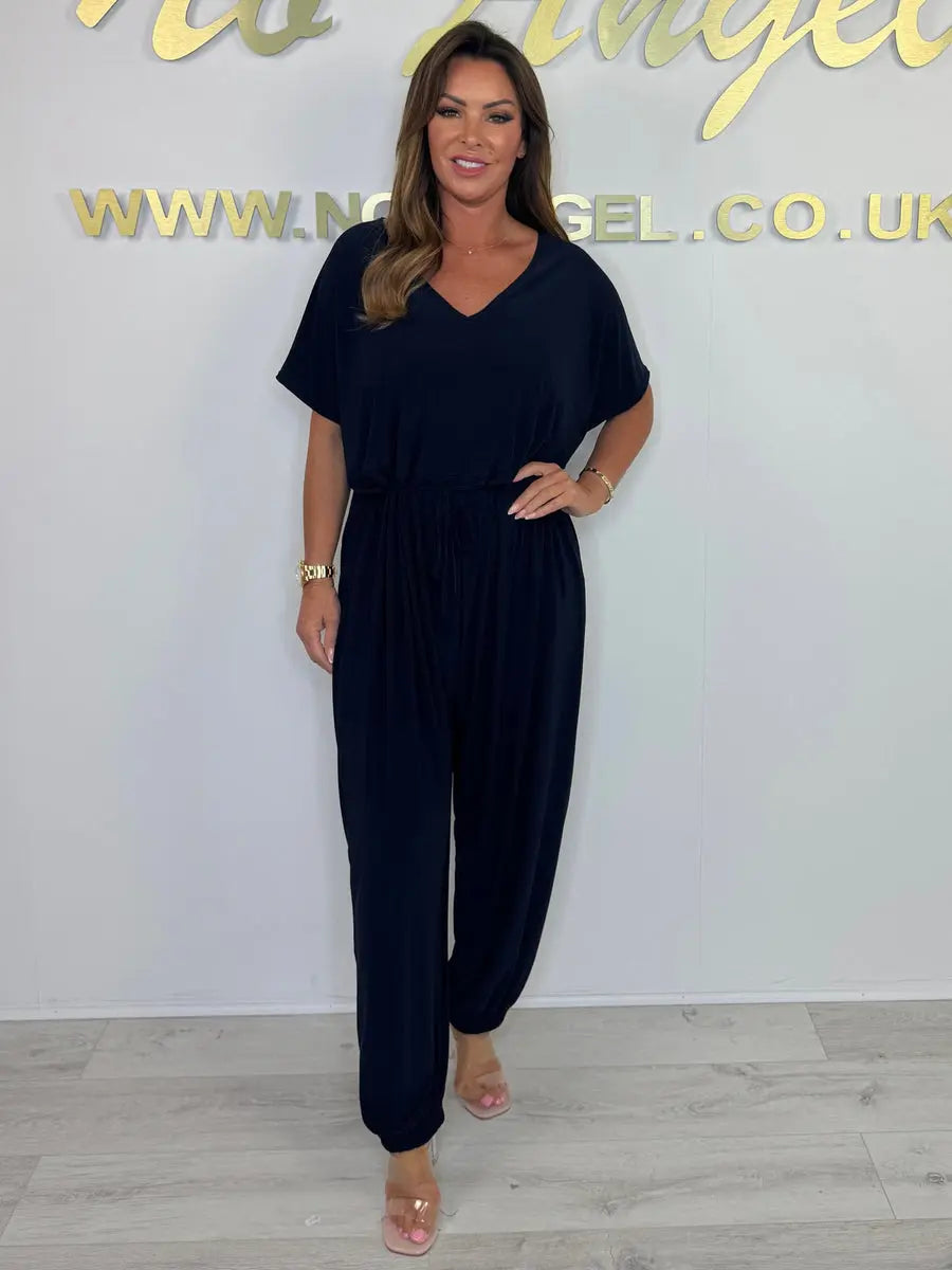 2025 Cotton jumpsuit with V-neck and tie belt Luvy Boutique