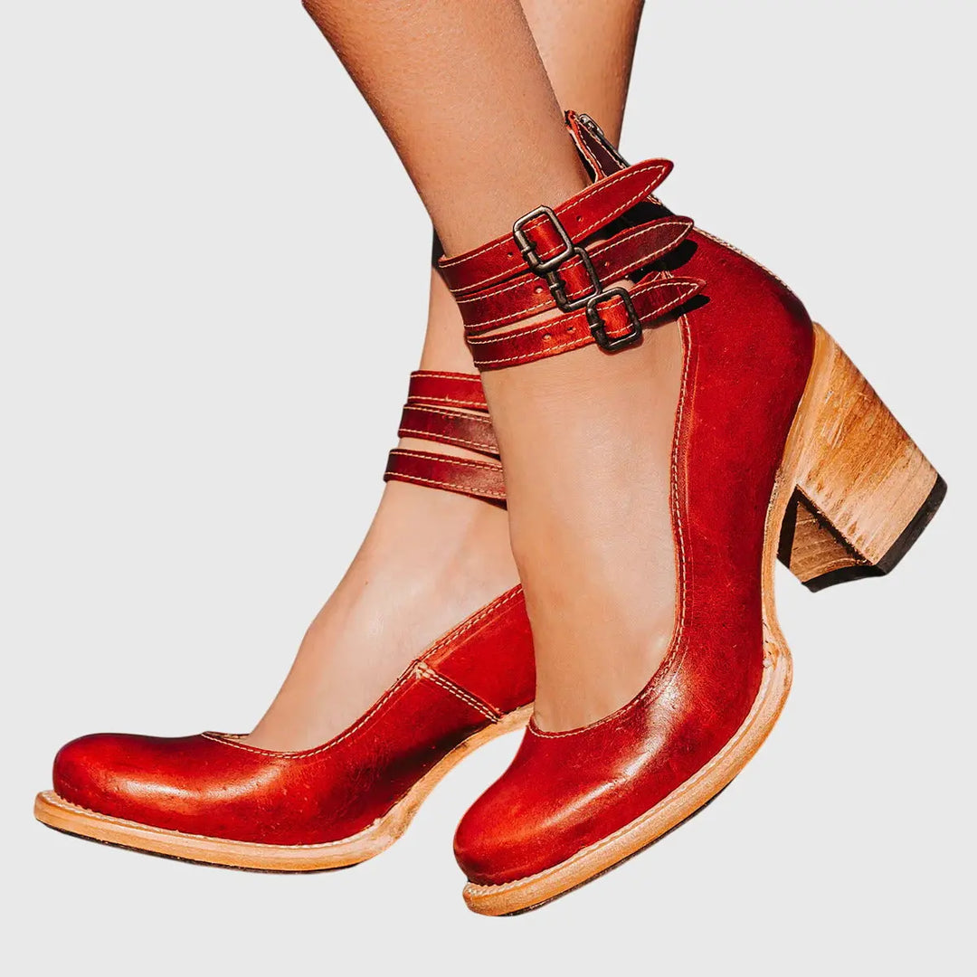 Amelia | Women’s Buckle Strap Block Heel Boots Luvy Boutique
