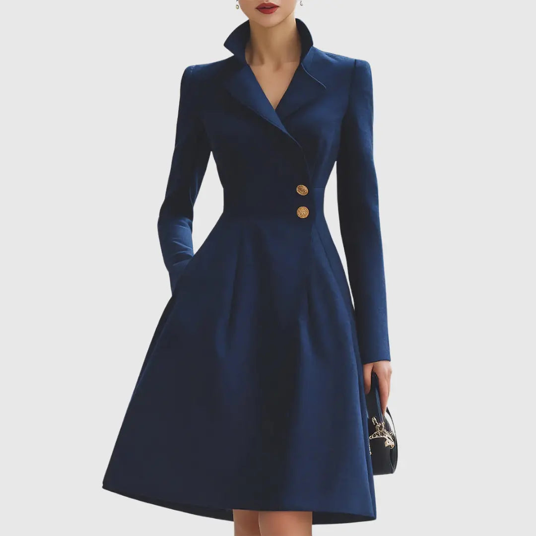 Ava | Women’s Tailored Coat Dress with Gold Buttons Luvy Boutique