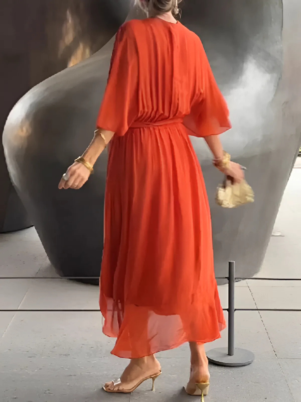 Harper | Women Comfortable Relaxed Fit V-Neck Midi Dress Luvy Boutique