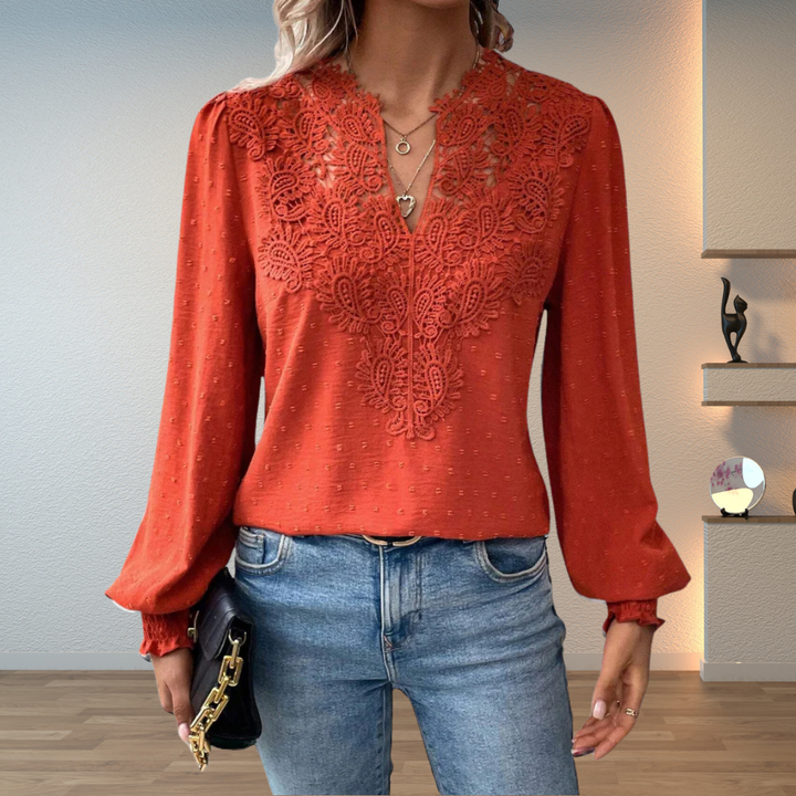 Hazel | Women Elegant Loose-Fit V-Neck Lace Blouse Luvy Boutique