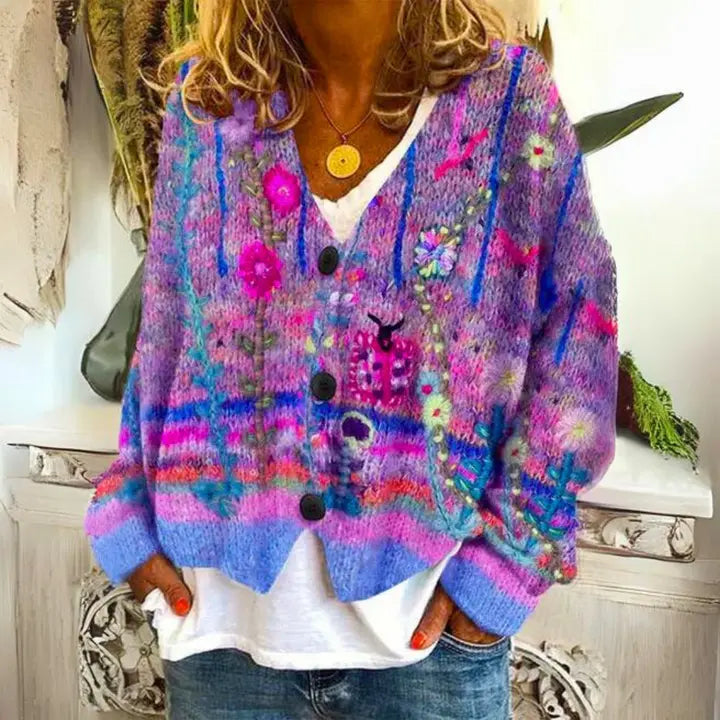 Anna | Women Floral Pattern Button Cardigan Sweater Luvy Boutique