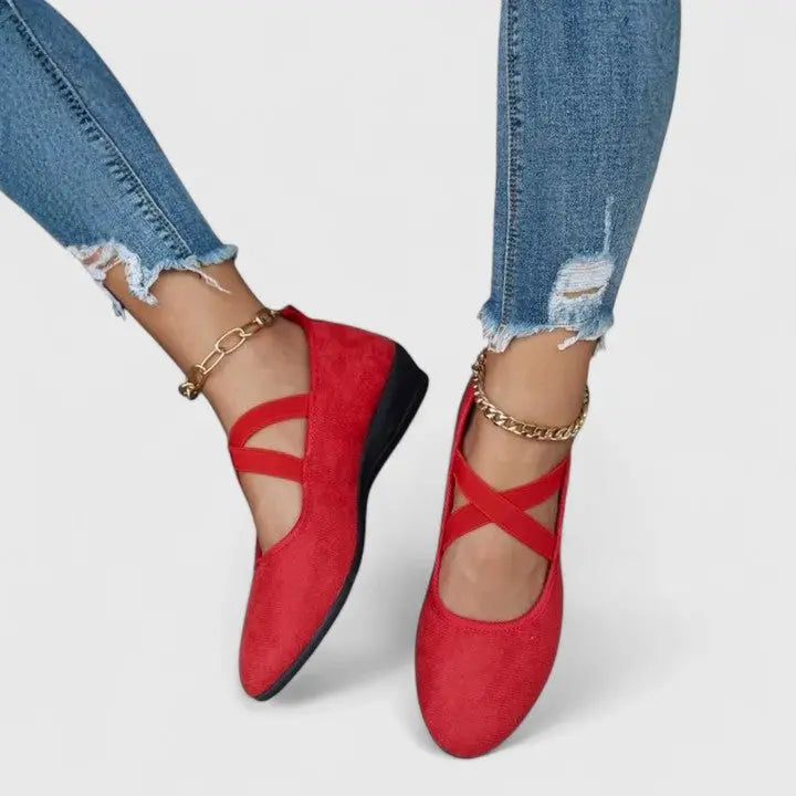 Ashley| Women’s Orthopedic Cross Strap Flat Shoes Luvy Boutique