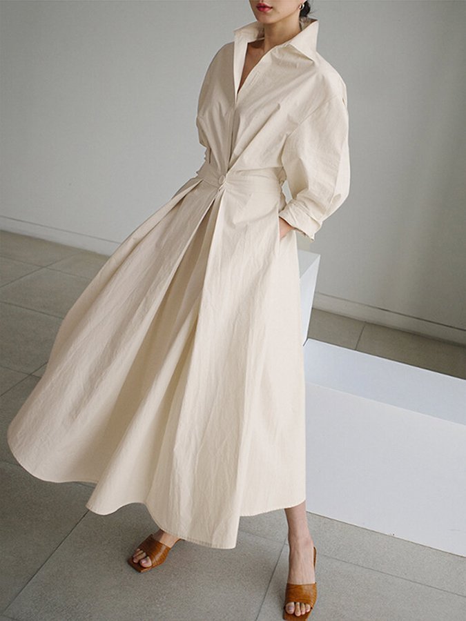 Brooklyn | Womens Elegant Button Waist Shirt Dress Luvy Boutique