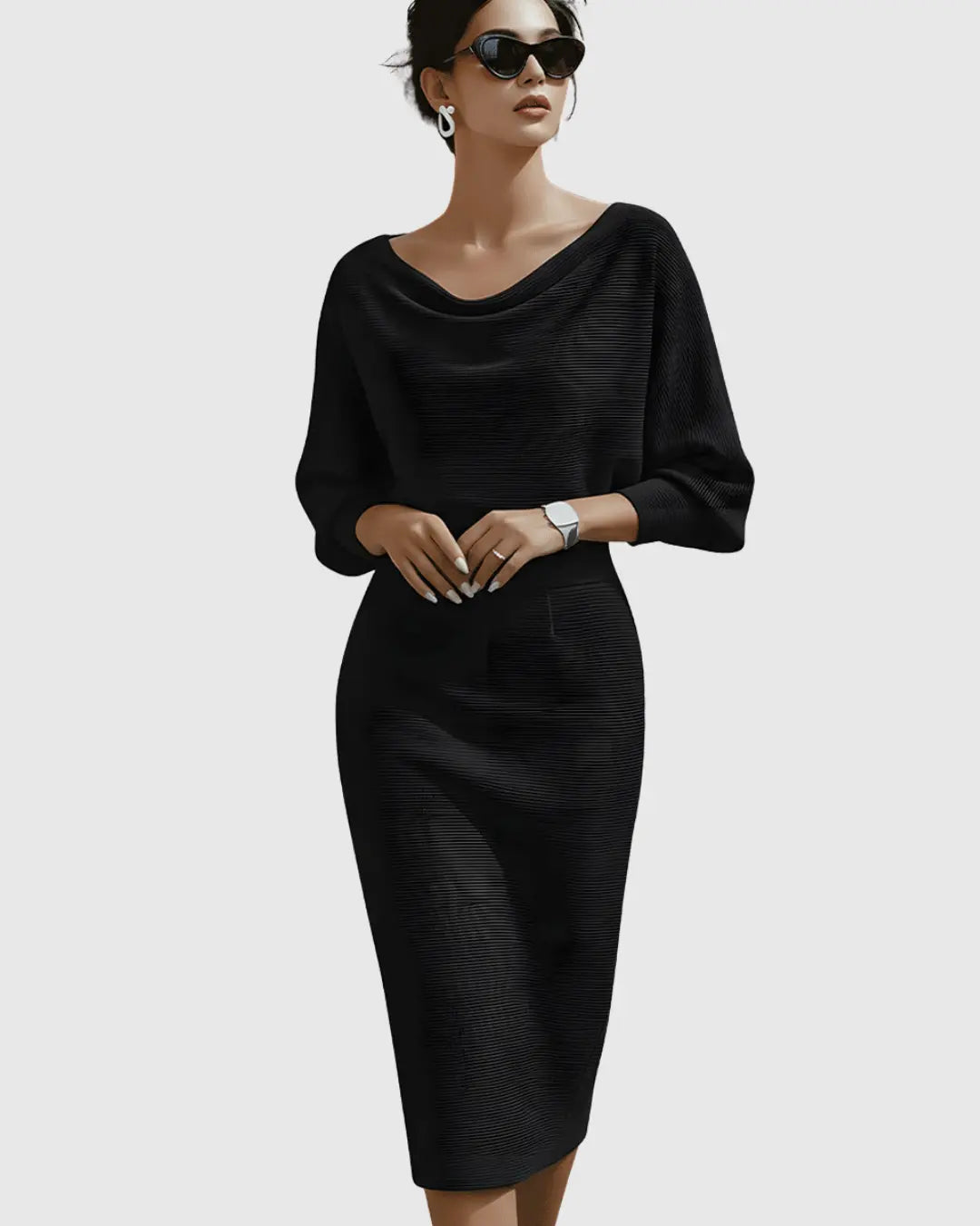 Chloe | Womens Elegant Draped Knit Midi Dress Luvy Boutique
